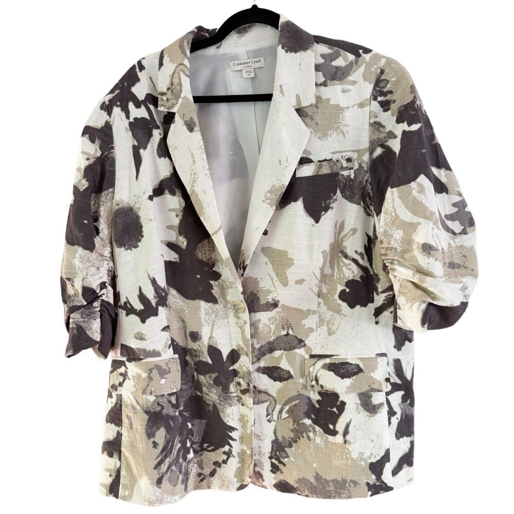 Coldwater Creek Linen Blend Single Button Abstract Watercolor Blazer Size 20
